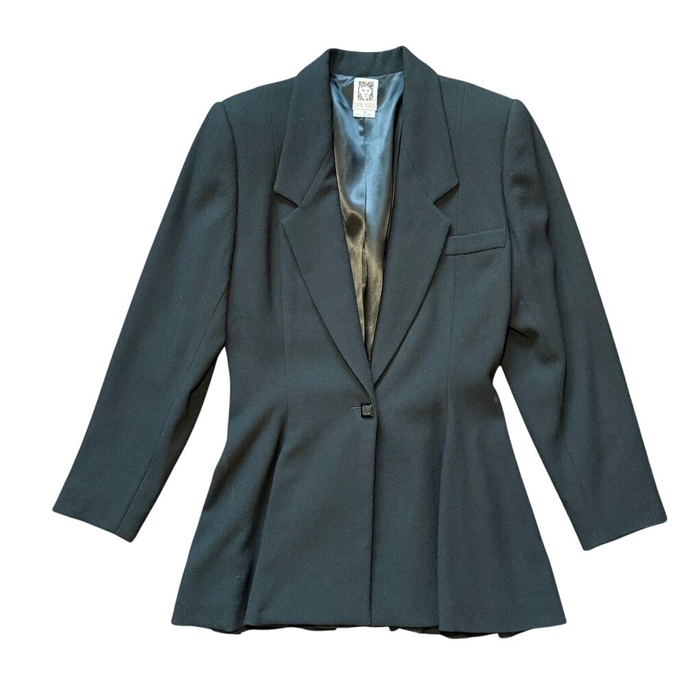 Anne Klein Pure Virgin Wool Peplum Blazer Black Tailored Jacket (10)